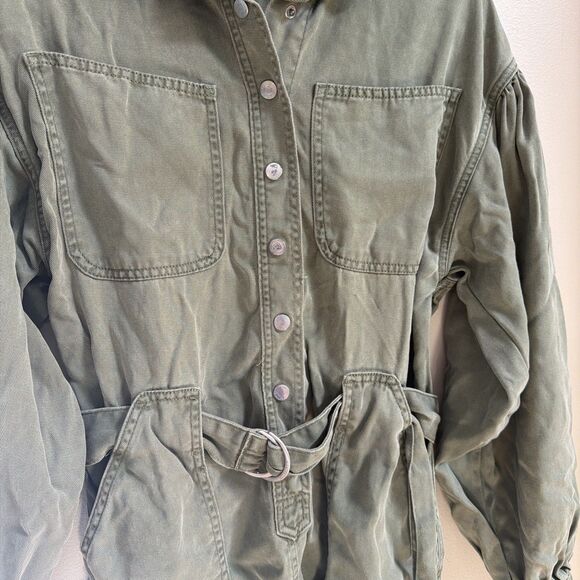 All Saints 0 Jess Long Sleeve Utility Cargo Shorts Jumpsuit Romper Khaki Green - Picture 3 of 5